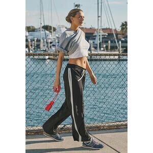 Daily Practice Anthropologie Side Stripe Track Pants XS Black Wide Leg Pull On